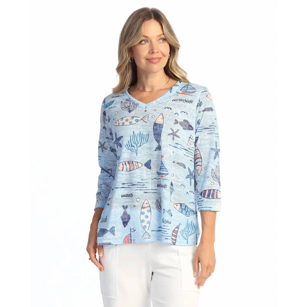 NEW JESS & JANE burnout v-neck top in newport